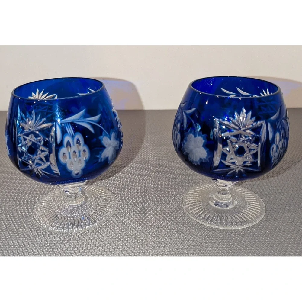 VTG Nachtmann Traube Cobalt Blue Cut to Clear Crystal Brandy Snifter Hungary Two